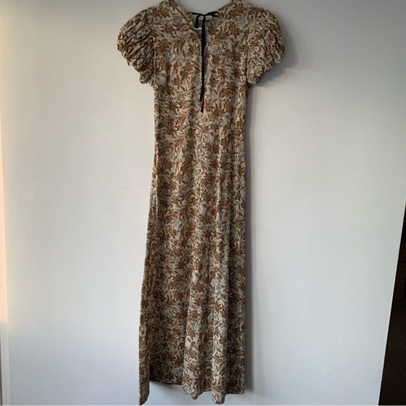 Doen Rhodia Cotton Puff Short Sleeve Maxi Midi Dress Blanc Narcissus Floral - Picture 14 of 16